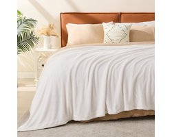 Plaid - Geweven Mousseline Katoen & Fleece - Zacht Licht & Ademend voor Bank & Sprei - Crème 200x230 cm