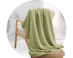 Plaid Groen - Dekentje voor op de bank - Sprei - Kleedje - Reisdeken - 150 x 200 cm - Mousseline - 100% Katoen