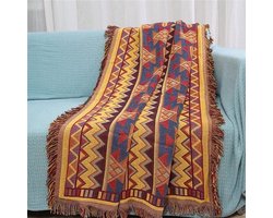 Plaid met Franjes - Handgeweven Woonplaid - Comfort voor Thuis - Dikke Katoenmix - 90x90cm - Geel