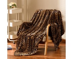 Plaid met luipaardprint, 130 x 150 cm, bruin. Lichtgewicht fleeceplaid met cheetahprint, geschikt voor bank en bed; voelt zacht aan, is knus en warm, en perfect voor alle seizoenen.