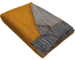 Plaid Wol - VIENNA - Okergeel-Grijs (140x200cm) - Wollen Deken - 100% Zuivere Scheerwol - Plaids.shop® Collectie