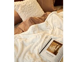 Plaids Cocooning - maxi fleece deken- maxi plaid -fleece bedsprei - Queen Ours Polaire Blanc - Superzachte fleece - 220 cm x 240 cm