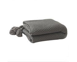 Plaids - woondeken antraciet - met kwastjes - 200 x 150 - woonplaid - acryl