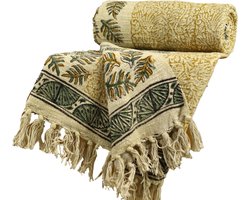 Plaids / Woonkamer Decoratie /125 X 170 CM / Prachtige Multikleurige Bloem- en Bladpatroon Blockprint Plaids / Lichtbruin