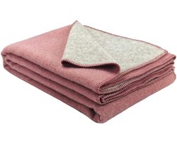 Plaids.shop® Wollen Deken - COPENHAGEN - Roze-Lichtgrijs (150x200cm) Dubbelzijdig Plaid - 100% Wol
