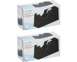 Plakband dispenser - 2x - zwart - 15 x 6 x 7 cm - inclusief plakband rol - Plakbandrolhouder - Kantoor/bureau artikelen