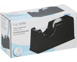 Plakband dispenser - zwart - 15 x 6 x 7 cm - inclusief plakband rol - Plakbandrolhouder - Kantoor/bureau artikelen