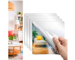 Plakspiegel 20x20 - 4 stuks - Zelfklevende - Plakspiegels - Deur - Spiegel - Folie - Badkamer - Grote - Sticker - Pas - Wand - Spiegel