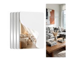 Plakspiegel 30x50 4 set - 4 stuks - Zelfklevende - Plakspiegels - Deur - Spiegel - Folie - Badkamer - Grote - Sticker - Pas - Wand