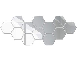 Plakspiegel - Kleine spiegel - 12 stuks - 46 x 40 x 23 mm - Hexagon wandplak spiegel - Spiegel Muurstickers - Wandspiegel - Woonkamer decoratie - Muurdecoratie - Spiegel decoratie - Zeshoek wand spiegel set - Home & Marker - Zilver