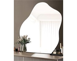 Plakspiegel rechthoek asymmetrische spiegel zonder lijst zelfklevend badkamerspiegel decoratieve spiegel muurdecoratie slaapkamer make-uptafel (fijn gesneden 38 x 47.8 cm) Plakspiegel rechthoek