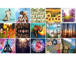 Plaktegels - Zelfklevende Tegels - 15x15 cm - Ulticool - Decoratie Sticker Tegels - Hond Poes Boho Boeddha Chakra Mandala Zon Maan - 15 stuks - Plakfolie - Tegelstickers - Achterwand voor de Muur Badkamer - Keukenwand Keuken - Sticktiles Muurstickers