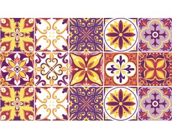Plaktegels - Zelfklevende Tegels - 15x15 cm - Ulticool - Mandala Geel Oranje Paars Lila - 15 stuks - Decoratie Sticker Tegels - Plakfolie Tegelstickers - Achterwand voor de Muur Badkamer - Keukenwand Keuken - Sticktiles
