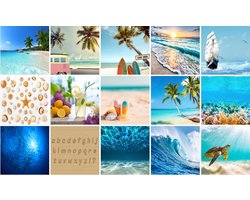 Plaktegels - Zelfklevende Tegels - 15x15 cm - Ulticool - Strand Zee Aquarium Surfplank Hout Schelpen Zand Decoratie - 15 stuks - Decoratie Sticker Tegels - Plakfolie Tegelstickers - Achterwand voor de Muur Badkamer - Keukenwand Keuken - Sticktiles