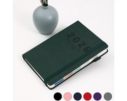 Planboek - 2026 Planner A5 400 Pagina's - Wekelijkse en Maandelijkse Dagplanner met Dik Papier - Één Volledige Pagina Per Dag - Van Januari 2026 Tot December 2026 - Hardcover Notitieboek - 21 x 14.5 m - Donkergroen