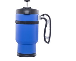 Planetary design - Serie BruTrek Double Shot - Cafetiere - Met Handgreep - Lek vrij - French Press - Camping - To Go - Outdoor - Matte blauw - Ruim 2 koppen - 473 ml