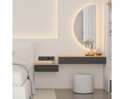 Planetmöbel AMYRA Slaapkamerset – Zwevend Nachtkastje 50 cm + Kaptafel 100 cm – Goud Eiken/Zwart – Wandhangend