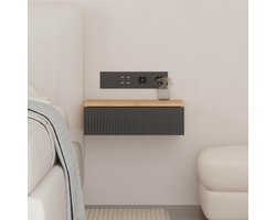 Planetmöbel AMYRA Zwevend Nachtkastje 50 cm – Goud Eiken/Zwart – Wandhangend – Met Lade