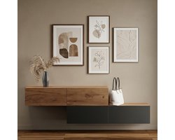 Planetmöbel Garderobekast 2x 140 cm - Antraciet / Geel eiken - Set van 2