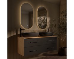 Planetmöbel LUX 140 cm 2x Wastafel 60 cm Zwart 2x LED Spiegel