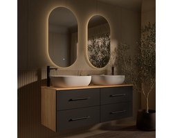 Planetmöbel LUX Badmeubel 140 cm 2x Wastafel 60 cm Wit 2 LED Spiegel