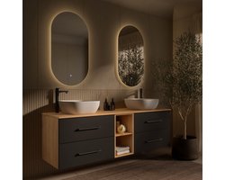 Planetmöbel LUX Badmeubel 170 cm 2x Wastafel 42 cm Wit 2x LED Spiegel