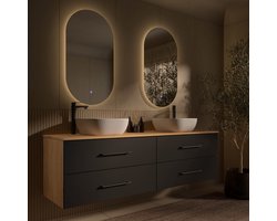 Planetmöbel LUX Badmeubel 180 cm 2x Wastafel 42 cm Wit 2x LED Spiegel