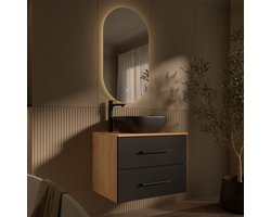 Planetmöbel LUX Badmeubel 70 cm Wastafel 42 cm Zwart en LED Spiegel
