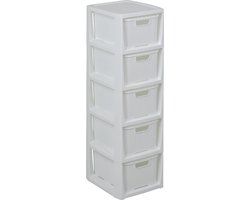 Plank in rotan design, BPA-vrije kunststof PP, wit, 29,5 x 24 x 80 cm, 5 manden