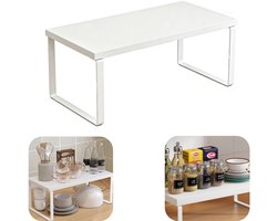 Plank - kastopslagrek - bureauverhogingsrek - specerijenfles opslagrek - potten, pannen rek - antislip - ruimtebesparend - duurzaam - keukenaccessoires - geschikt voor keuken, kast, keukengerei (wit, 30*20*9,5 cm)