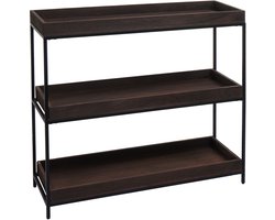 Plank MCW-K71, staande plank plantenplank boekenplank, hout metaal 3 planken 90x100x35cm ~ donkerbruin