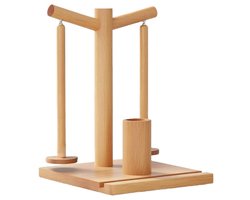 Plank - Opbergrek - Houten Garenhouder voor Breien en Haken - Magnetisch Draaiende Garenspinner met 2 Spindles - Multifunctioneel met Opbergvak en Telefoonhouder - Lichte kleur