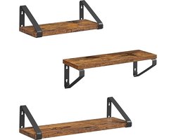 Plank, Set van 3 -Industrieel Design Wandplank, Zwevende Plank, Set van 3, Aan de Muur Gemonteerd, Stabiele Plank voor Presentatie, Woonkamer, Badkamer, Keuken, Vintage LWS33BX