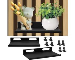 Plank voor akoestische panelen - Set van 2 accessoires voor akoestische panelen zonder boren - Wandplank voor Akoestisch wandpaneel - Lattenwand - zonder boren - Metaal - Ruimtebesparend - Zwart