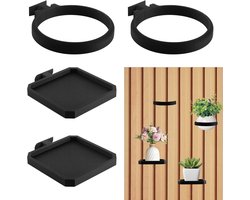 Plank voor akoestische panelen - Set van 4 accessoires voor akoestische panelen zonder boren - plantenhouders - Wandplank voor Akoestisch wandpaneel - Lattenwand - zonder boren - Metaal - Ruimtebesparend - Voor Planten & Decoratie - Zwart