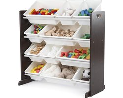 Plank voor kinderkamer met 12 opbergbakken espresso-wit opbergen speelgoed speelgoedkast