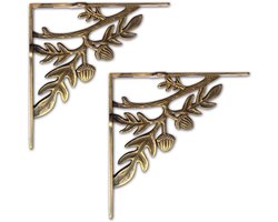 Plankbeugel Rustiek - Decoratieve Steunen - Wandmontage Rekken - Gietijzeren Constructie - 23x23x6cm - Antiek Goud