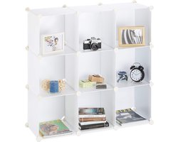 Planksysteem 9 vakken, ruimteverdeler kunststof, staand rek open, badkamerrek DIY, h x d: 95 x 95 x 32 cm, wit