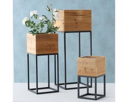 Plant houders - Planten bak - Hout - Metaal - 3 set - 75cm - 35cm.