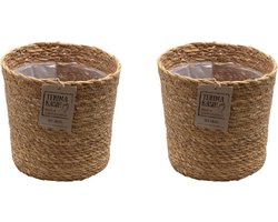 Plant in a Box – Mand ‘Gaby Naturel’ – Handgevlochten Zeegras Plantenmand – Duurzame Bloempot voor Binnen – Naturel – Set van 2 – Potmaat 17cm