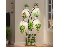 Plant Rack met Grow Light - 7 Levels - Grote Bloemenstandaard - 167 cm - Metalen Houten Plantenstandaard - Binnen en Buiten Bloemen Stairs - Decoratieve Zwarte Bloemenrek voor Binnen - Tuin - Balkon