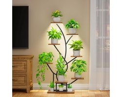Plant Stand with Grow Light 8 Levels Flower Stand 126 cm Metal Wooden Plant Rack Indoor and Outdoor Flower Stairs Decorative for Indoor Garden Balcony