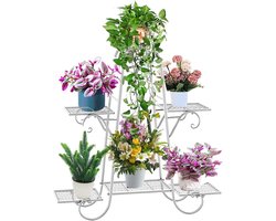 Plant Stands Indoor Outdoor Flower Pot Holder Shelf for Multiple Plants - White Metal Stand for Patio - 6 Tier