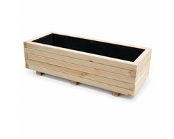 Plant&Bak Tuinbak Vurenhout L100 × B40 × H30 cm – Houten Plantenbak voor Buiten – Langwerpige Bloembak met Waterdichte Binnenbekleding – Naturel
