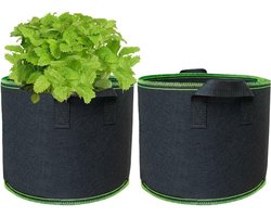 Planten groeizak - 2 ST. - Groeizak - met handgrepen - 3 Gallon - 25 x 22 cm - Duurzaam - Herbruikbaar - Kweekzak - kweekzak aardappelen - Bloempot - Tuinieren - Bloemen - niet-geweven stof - Groen en zwart