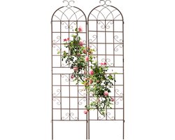 Planten-klimrek set van 2 van metaal voor klimplanten in de grond - 220 x 52 x 2 cm bruin plantensteun halfronde