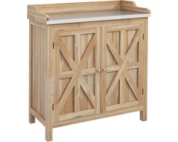 Planten Tafel - Tuinwerktafel - Tuinieren Buiten - Gegalvaniseerd Werkblad - 83 x 40 x 92 cm - Natuurlijk Hout