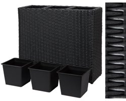 Plantenbak 3-in-1 zwart | Voor Binnen en Buiten | Weerbestendig, Lichtgewicht & Duurzaam | Plantenbak met 3 Binnenpotten | Ideaal voor Tuin, Balkon, Terras & Tuinaccessoires | Rotanlook | Tuinplanten & Bloemen-bloempot-planten bak-bloem pot-tuinieren