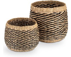 Plantenbak - Bak voor planten Gevlochten Zeegras Mand Decoratieve Opbergmand Set M L