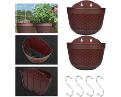 Plantenbak - Bak voor planten Hangende Hars Plantenpotten Wandbekleding Bloempot Hangend Muur Plantenmanden Bruin Met Haak voor Balkon Terras